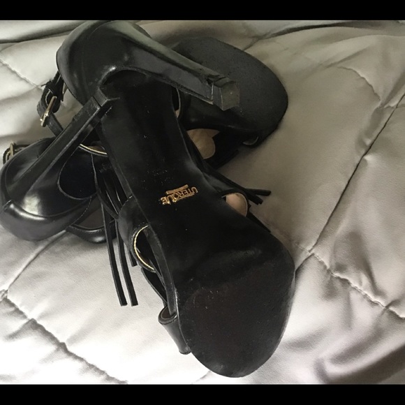 UTERQUE SPAIN FRINGE LEATHER ANKLE STRAP STILETTO HEELS BLK EUR 38 US 8 - Picture 10 of 10
